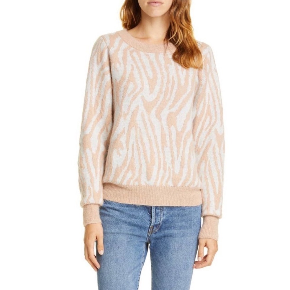 Rebecca Taylor Tan White Tiger Stripe Knit Sweater Small‎